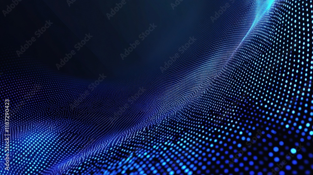 Poster abstract blue digital data dots and pixel patterns in 3d space