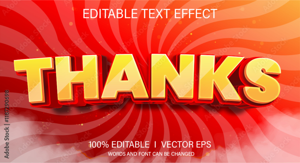 Poster thanks 3d vector text effect with modern style design