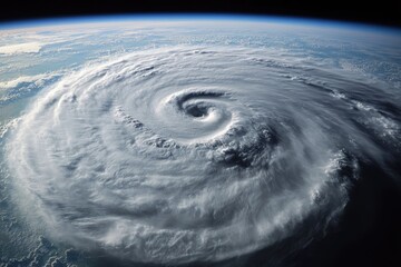 Hurricane forming in the air over earth. Concept art showing a powerful and destructive force of nature. With swirling clouds and a dark center. Creating a dramatic and awe-inspiring scene