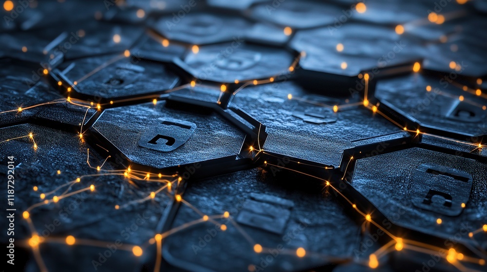 Poster cybersecurity concept with padlock and binary lines background