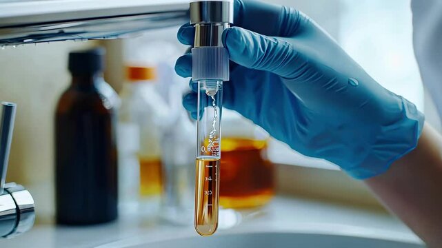 checking tap water water in a test tube. Selective focus