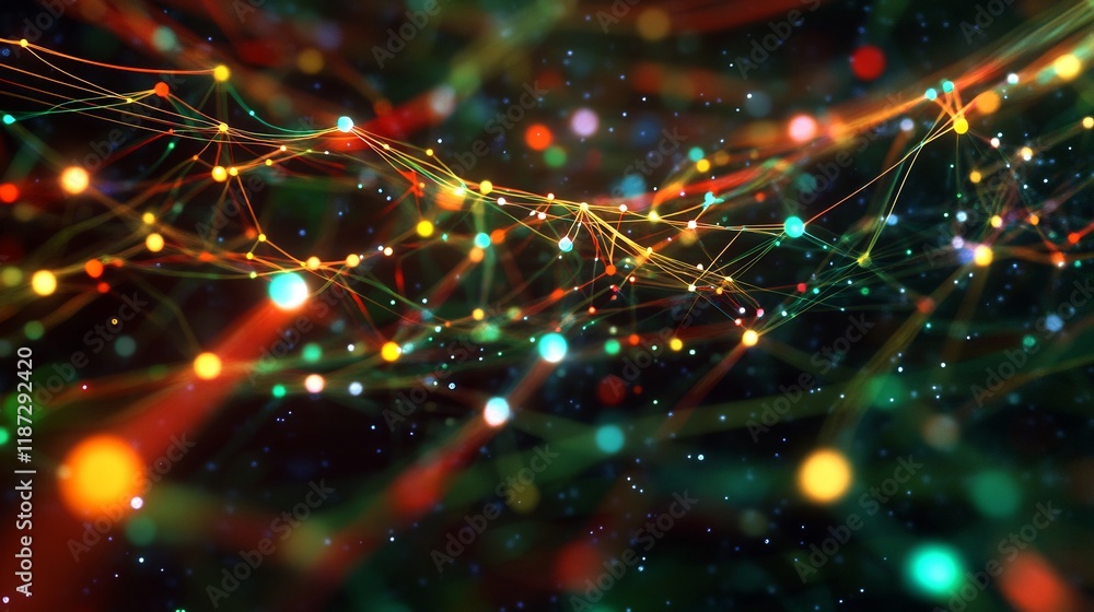 Poster Highdetail visualization of digital connectivity featuring abstract node data streams symbolizing communication networks