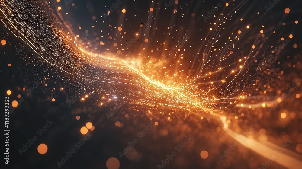 Poster abstract digital data analysis with glowing lines and particles