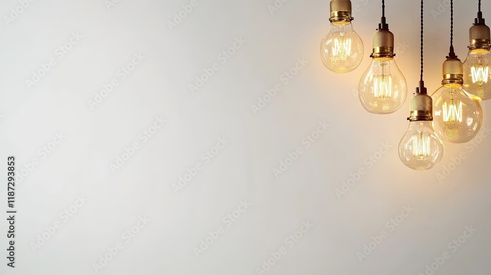 Poster luxurious hanging lamps in various shapes and colors displayed on a white wall, creating an inviting
