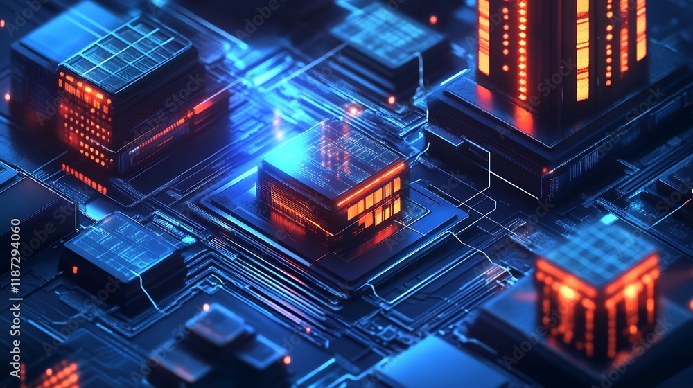 Poster Highdetail visualization of blockchain business focusing decentralized ledgers and smart contracts