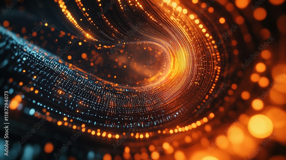 Poster abstract background with lines and bokeh in orange and blue tones