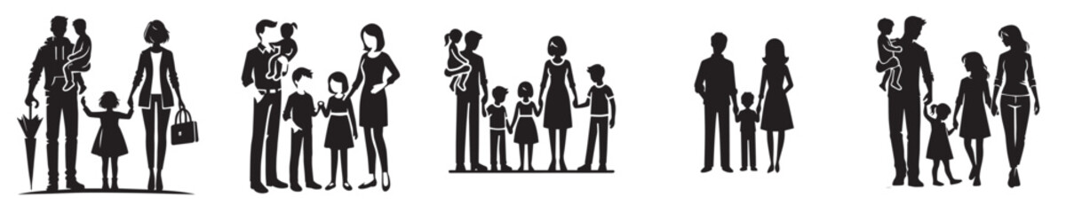 collection of family silhouette vectors in simple and flat design style