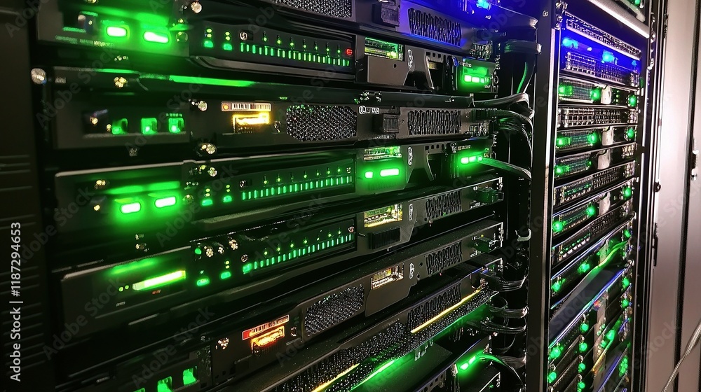 Poster modern network servers in a sleek data center environment