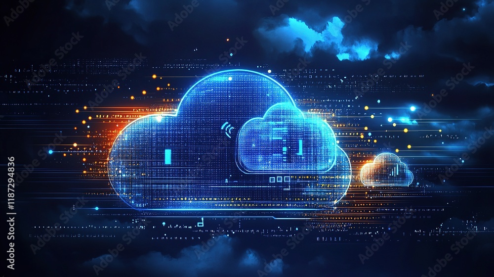 Poster futuristic digital technology concept with cloud data visualization