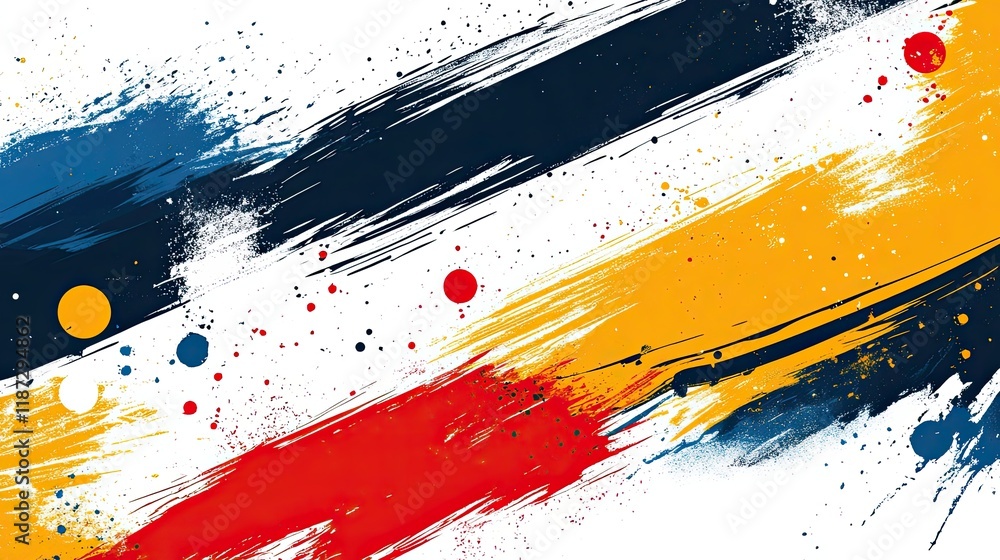 Poster bright abstract design featuring bold splashes of color against a white background in an artistic ex