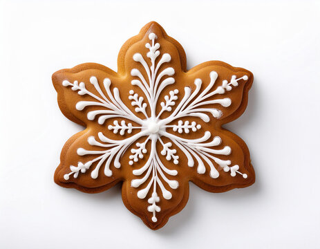 exquisite snowflake gingerbread cookie on white background