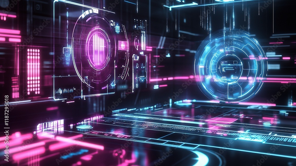 Poster advanced digital tablet interface with futuristic holographic elements