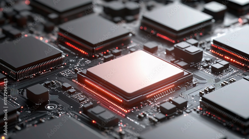 Poster central processors and computer components in high-tech design