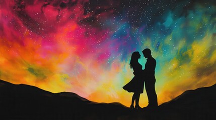 Fototapeta premium Silhouette of a Couple Under a Starry Sky