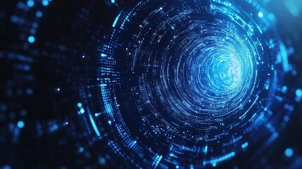 Digital Blue Circles Interconnected in Tech Lines Against Dark Background