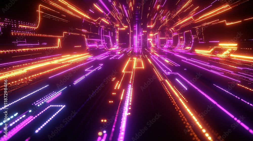 Poster abstract futuristic interconnected network with colorful lines and scale