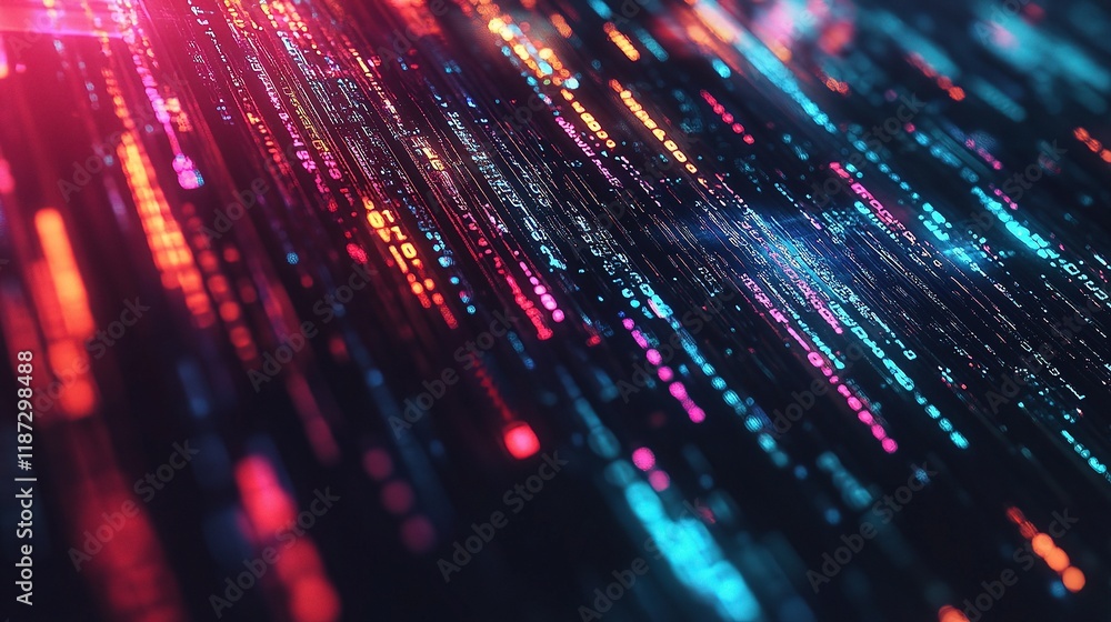 Poster dynamic binary code pattern with colorful light effects