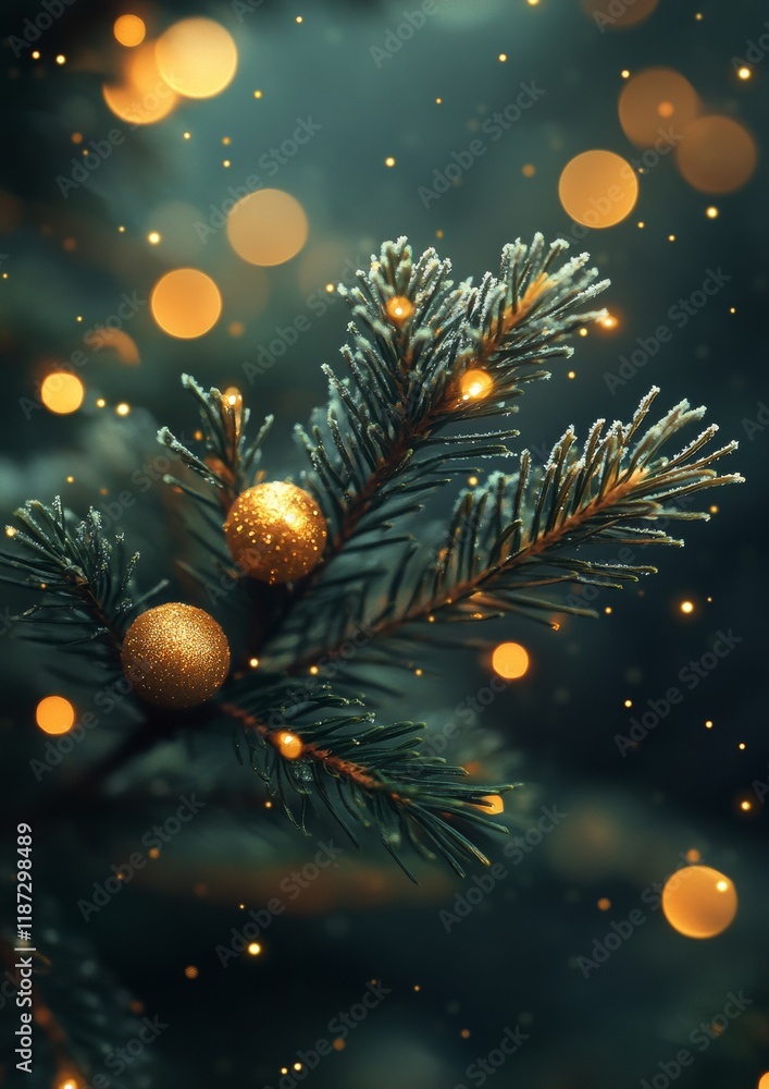 Poster enchanting winter glow festive tree with sparkling lights and ornaments