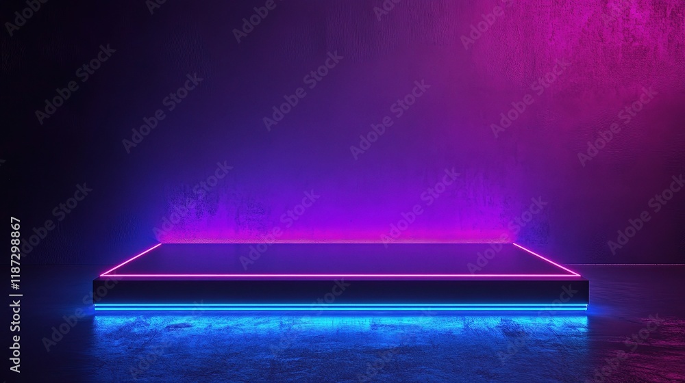 Poster sleek led display platform with vibrant neon lights for dynamic events