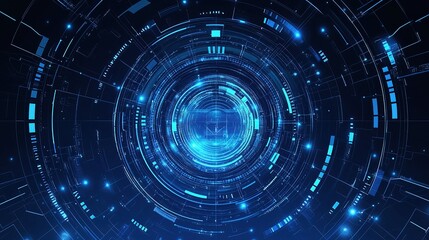 Futuristic Abstract Blue Halftone Circles and Lines Background Design