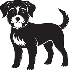 Black and white puppy silhouette and vector illustration