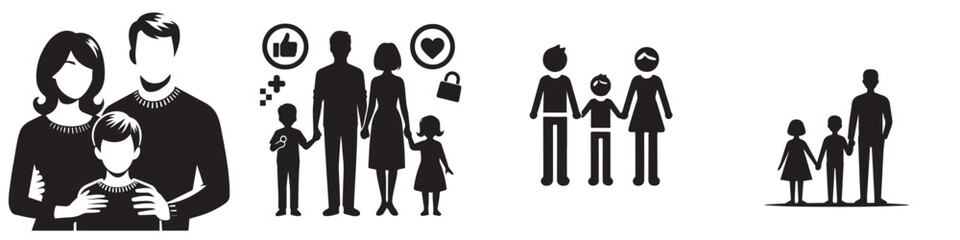 vector collection of family silhouettes in flat design style