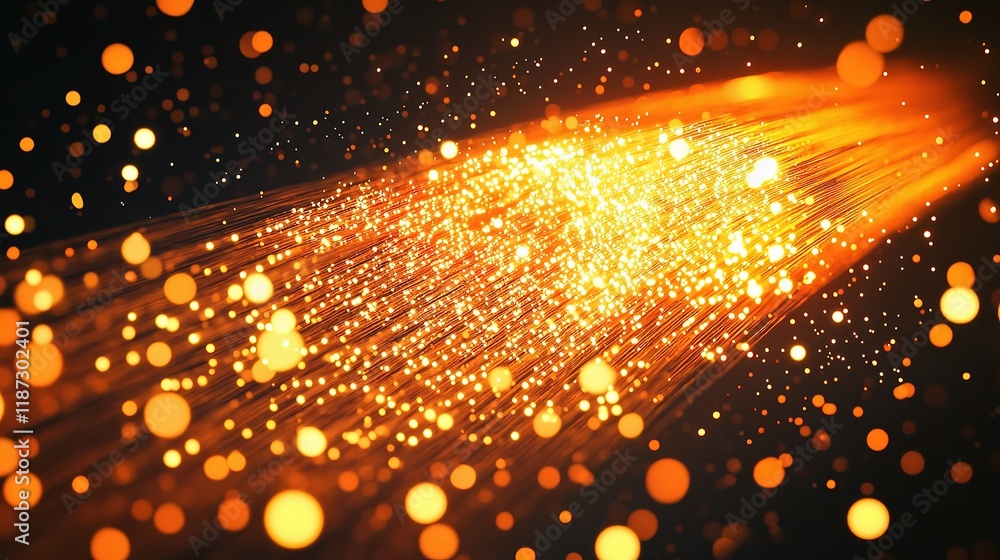 Poster vibrant orange led particles creating dynamic 3d visual effects