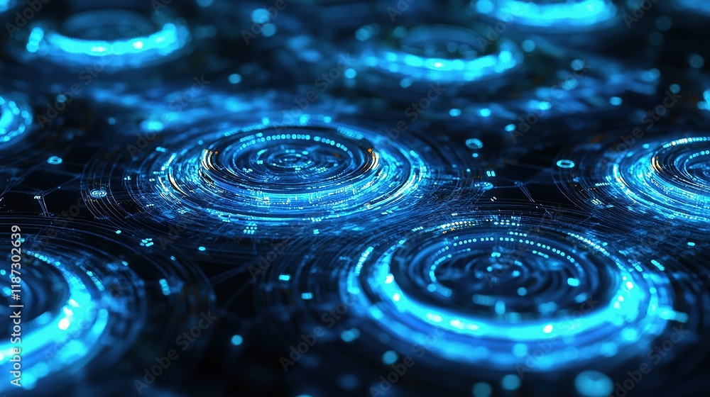 Poster abstract blue technology background with dynamic circular lines