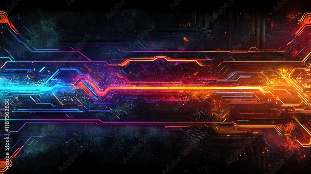 Poster vibrant animated glowing lines in digital abstract background