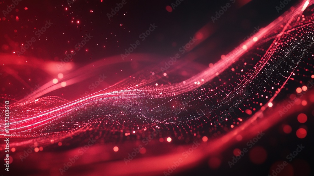 Poster futuristic interconnected network design with light lines and sparkles