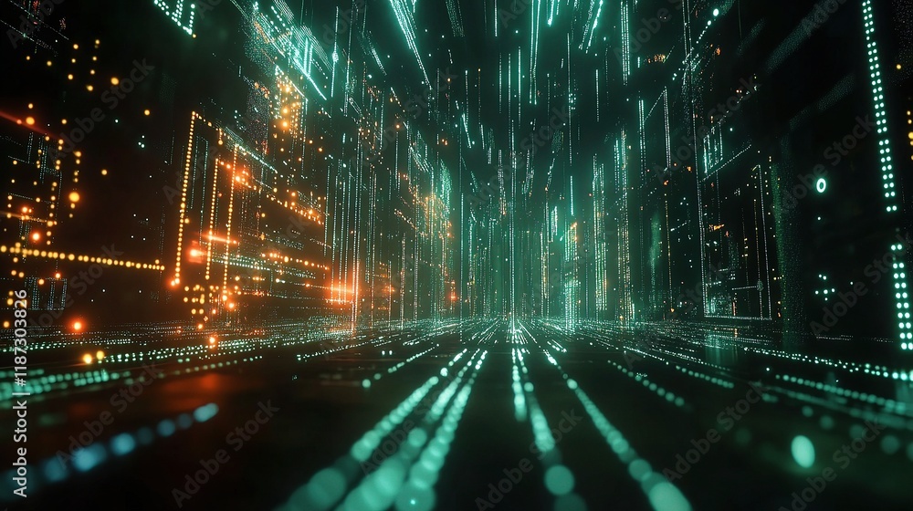 Poster Futuristic Abstract Network with Interconnected Lines and Scale
