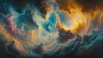 Cosmic Nebula with Colorful Clouds and Stars in Deep Space