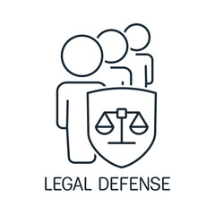 legal defense. Services and services of a lawyer for business.Vector linear icon illustration isolated on white background.