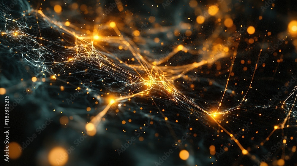 Poster abstract ai network visualization with glowing nodes and lines