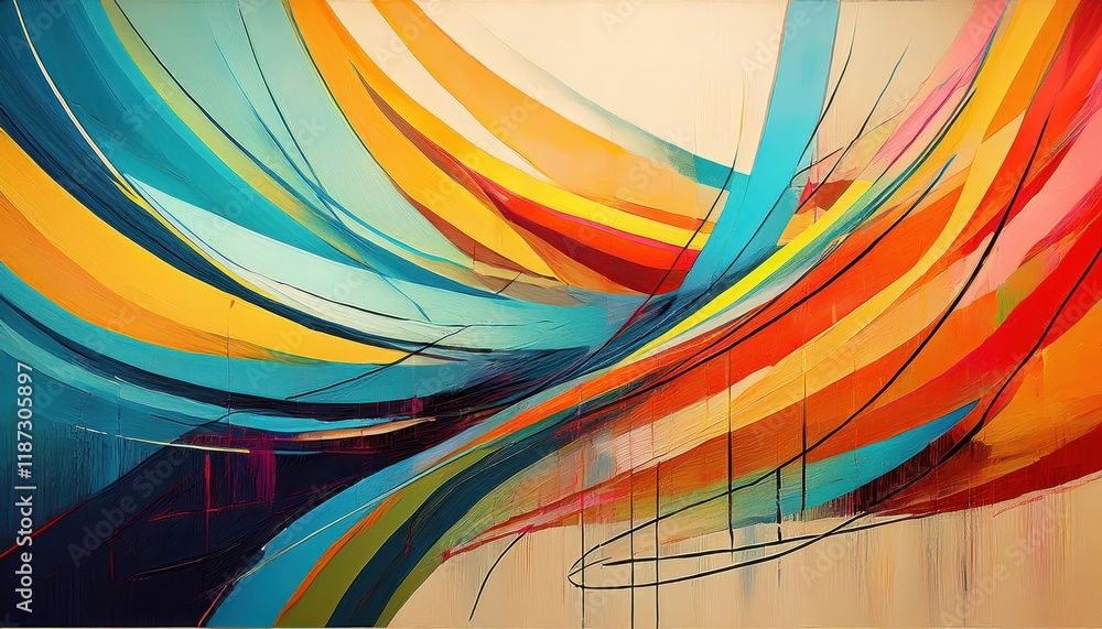 Poster striking abstraction a symphony of overlapping painted lines, creating a vibrant and dynamic visual 