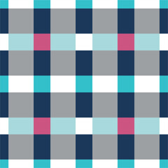 Illustration of plaid fabric with modern colors, in blue, red, navy, and turquoise tones, special weft yarn to simulate the texture of a fabric. Design for textures or repeats of garments or fashion p