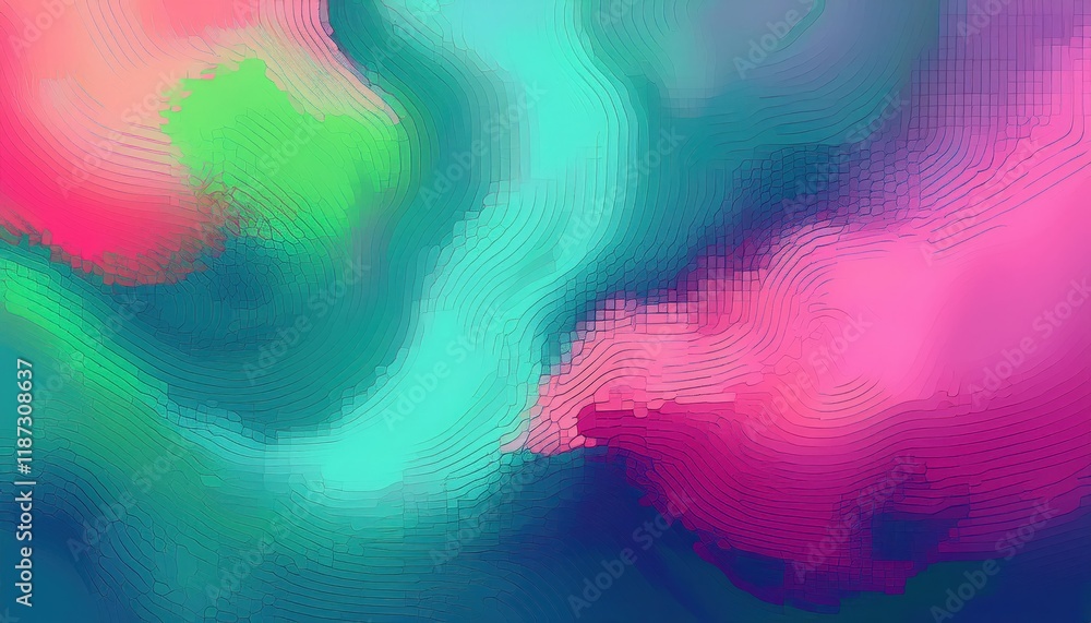 Poster Vividly Abstract Smooth Transition of Pixels Morphing into Spreading Paint Drops on a Background, Showcasing a Captivating Artistic Expression with a Hint of Mystique.