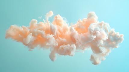 Abstract cloud of peachcolored ink against a light blue background viewed from below showing the fine details of its textural form. Sundrift. Illustration