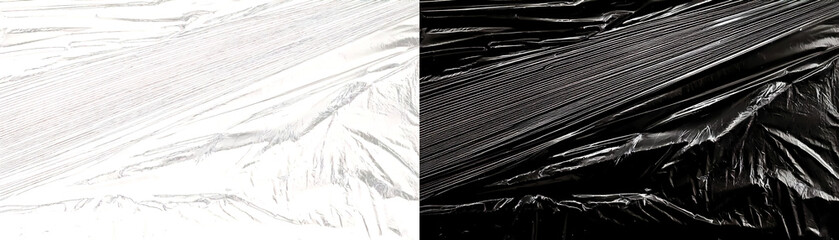 Obraz premium Crumpled creased plastic wrap texture on transparent background