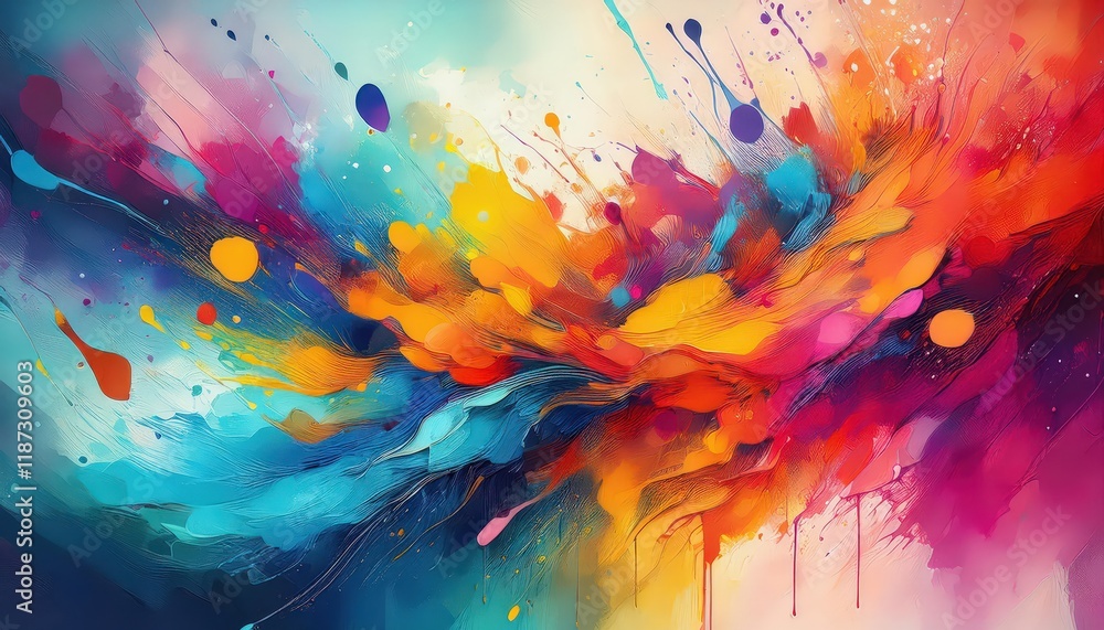 Aufkleber vibrant and whimsical abstract artwork featuring a backdrop of colorful stains, creating an eclectic