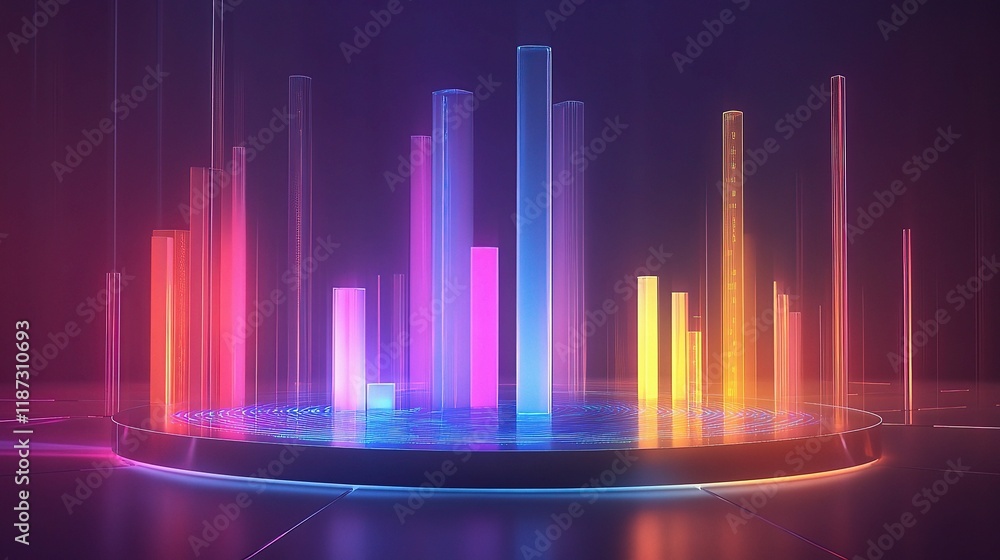 Poster futuristic data visualization with holographic elements and lines