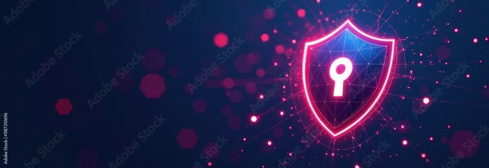Aufkleber glowing shield protecting digital data with keyhole in futuristic cyberspace
