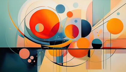 Vibrant Modern Artwork Striking Blend of Geometric Shapes and Circles, Showcasing a Captivating Play of Textures in an Abstract Style.
