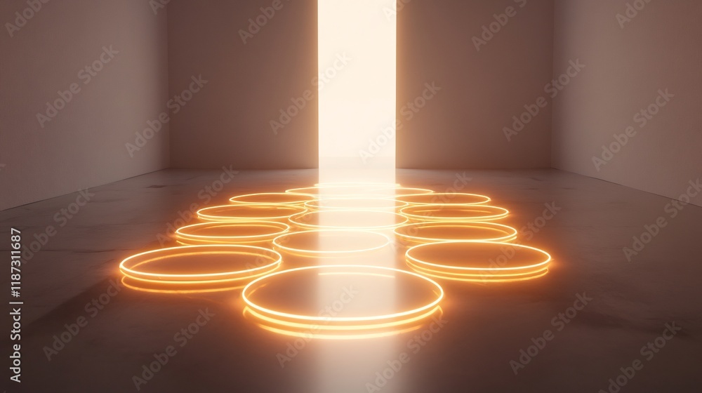 Aufkleber Empathy visualized overlapping warm glowing circles radiating calming light in a minimalist space