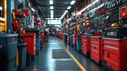 Detailed Workshop Interior Filled With Organized Tools and Equipment. Generative AI