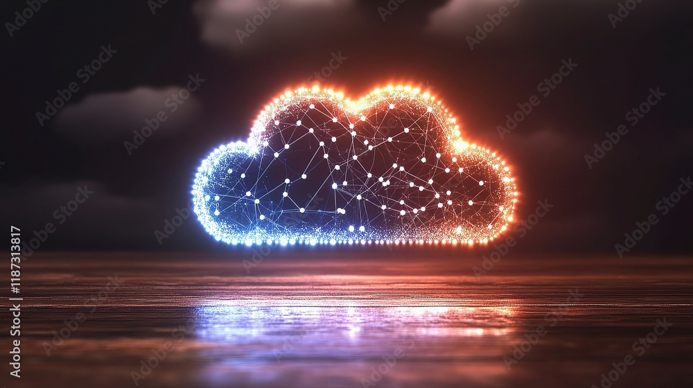 Poster digital transformation concept with interconnected cloud elements
