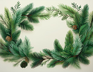 Obraz premium evergreen branches frame white background