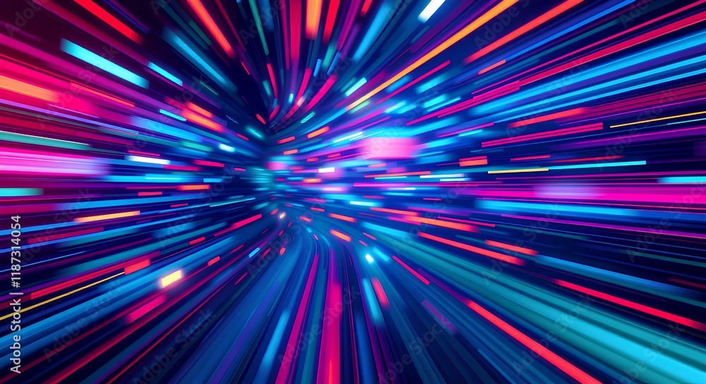 Poster burst of colorful light with neon streaks, creating a dynamic and energetic abstract background for 