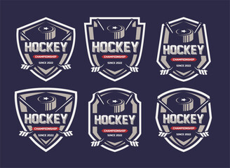 Obraz premium Hockey tournament sport logo template. Modern vector illustration. Badge design. Modern professional hockey logo set for sport team