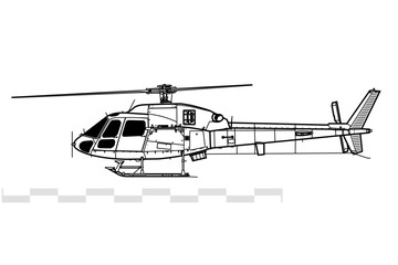 Eurocopter AS555 Fennec 2. Vector drawing of light military helicopter. Side view. Image for illustration and infographics.